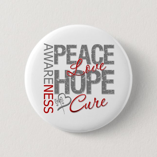 Brain Cancer Peace Love Cure Pinback Button (Front)