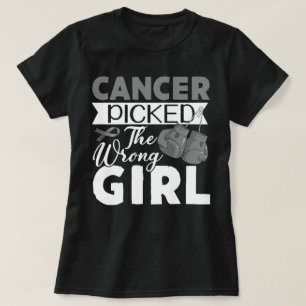 Brain Cancer Picked The Wrong Girl Gray Ribbon T-Shirt