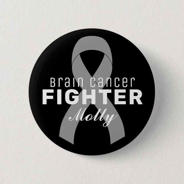 Brain Cancer Ribbon Black Button (Front)