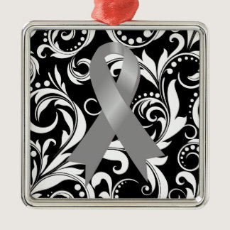 Brain Cancer Ribbon Deco Noir Metal Ornament