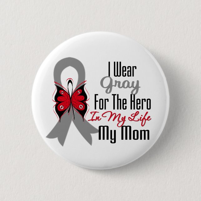 Brain Cancer Ribbon Hero My Mom Button (Front)