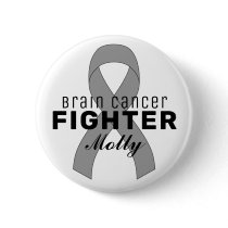 Brain Cancer Ribbon White Button