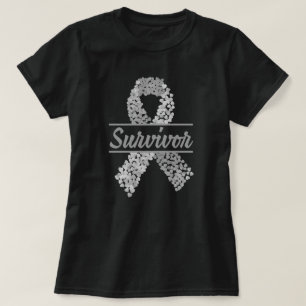 Brain Cancer Survivor Heart Gray Ribbon T-Shirt