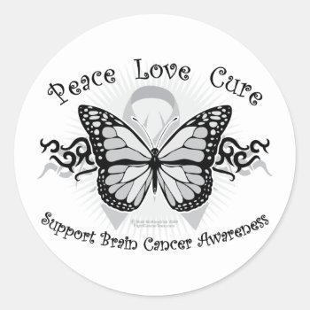 Brain Cancer Tribal Butterfly Classic Round Sticker by fightcancertees at Zazzle