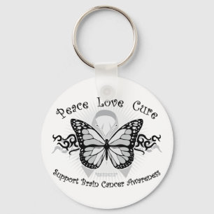 Brain Cancer Tribal Butterfly Keychain