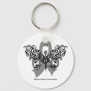 Brain Cancer Tribal Butterfly Ribbon Keychain