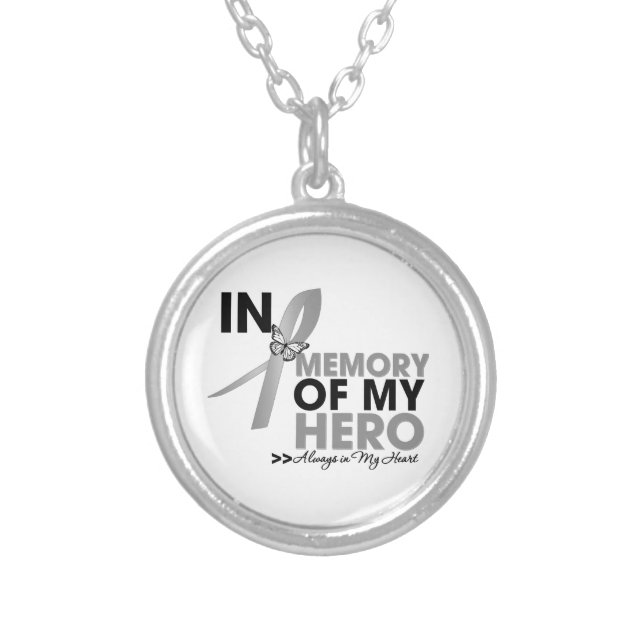 Brain Cancer Tribute In Memory of My Hero Silver Plated Necklace (Front)