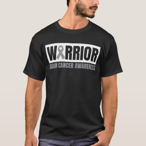 Brain Cancer Warrior Awareness Month Gray Ribbon T_Shirt
