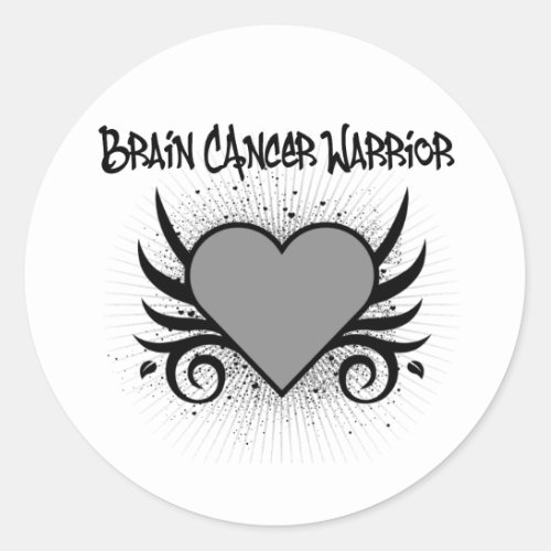 Brain Cancer Warrior Heart Classic Round Sticker