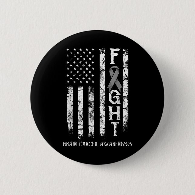 Brain Cancer Warrior Us Flag  Button (Front)