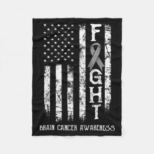 Brain Cancer Warrior Us Flag Cancer Awareness Fleece Blanket