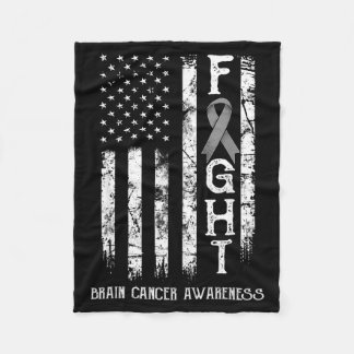 Brain Cancer Warrior Us Flag Cancer Awareness Fleece Blanket