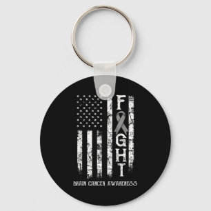 Brain Cancer Warrior Us Flag Keychain
