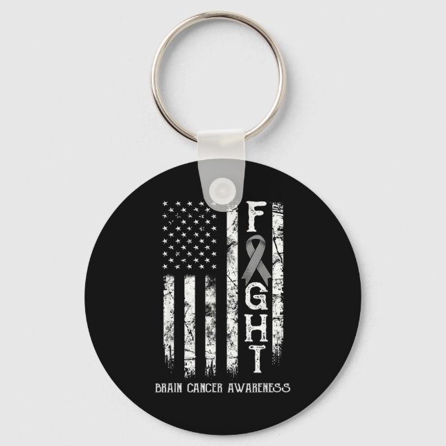 Brain Cancer Warrior Us Flag Keychain (Front)