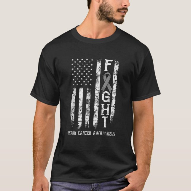 Brain Cancer Warrior US Flag  T-Shirt (Front)