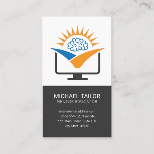 Brain Computer Logo  Online Education Business Card