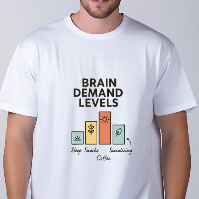 Brain Demand Levels T-Shirt Funny Coffee Humor Tee (Brain Demand Levels T-Shirt)