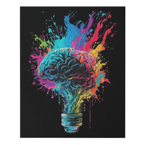 Brain Design With Colorful Bulb Explosion Faux Canvas Print