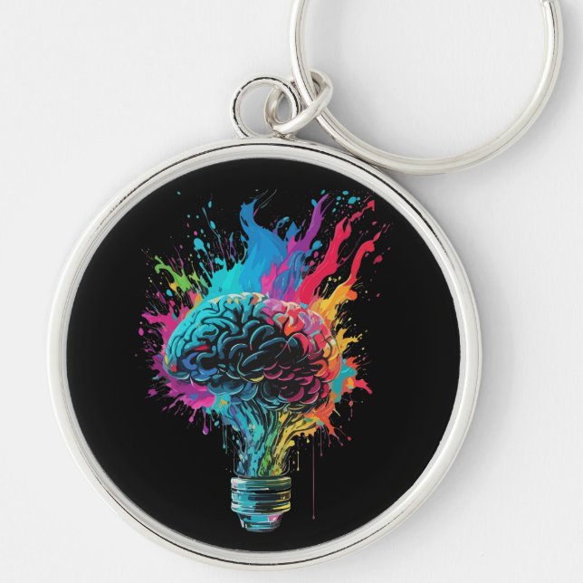 Brain Design With Colorful Bulb Explosion Keychain (Front)