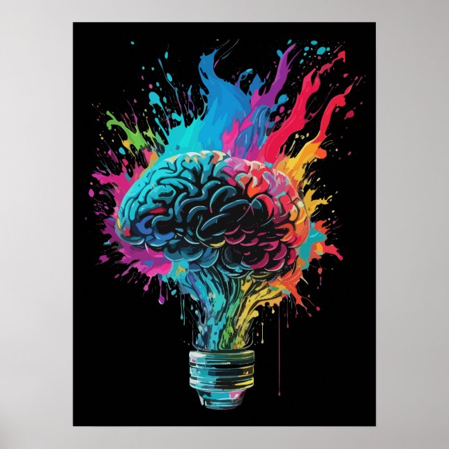 Brain Design With Colorful Bulb Explosion Poster (Front)