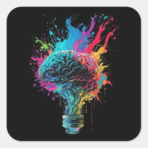 Brain Design With Colorful Bulb Explosion Square Sticker
