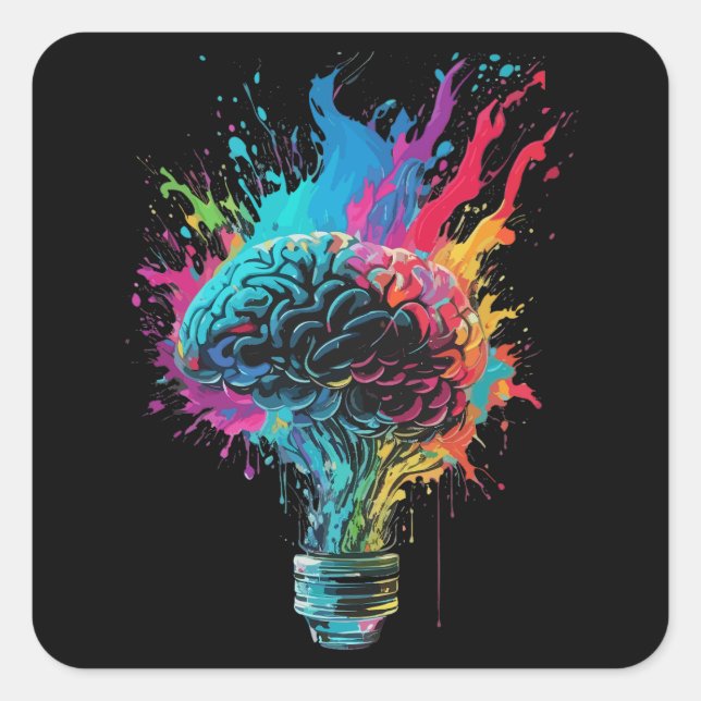 Brain Design With Colorful Bulb Explosion Square Sticker (Front)