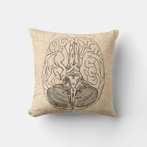 Brain Diagram Vintage Medical Art Throw Pillow