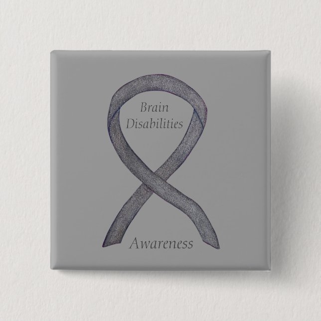 Brain Disabilities Awareness Ribbon Custom Pin (Front)
