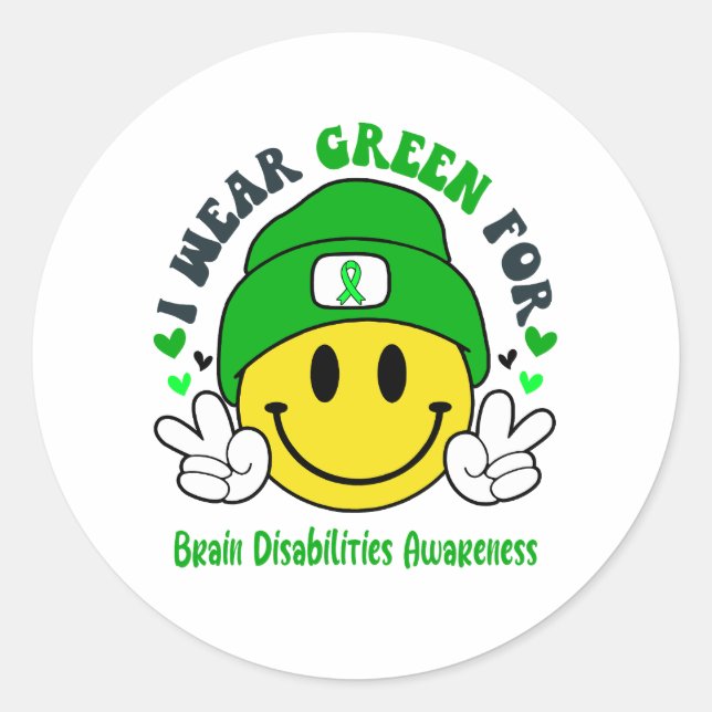 Brain Disabilities Awareness Ribbon Support Gifts Classic Round Sticker (Front)