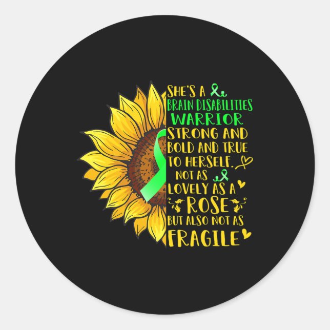 Brain Disabilities Warrior Sunflower  Disabilities Classic Round Sticker (Front)