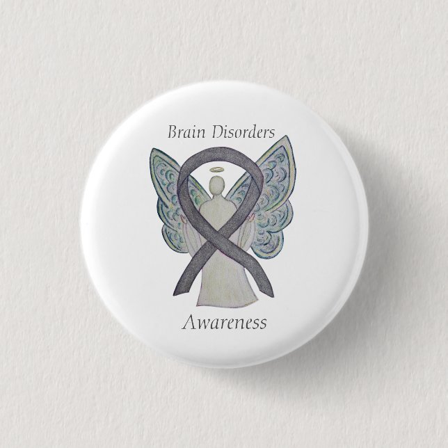 Brain Disorders Silver Awareness Ribbon Angel Pin (Front)