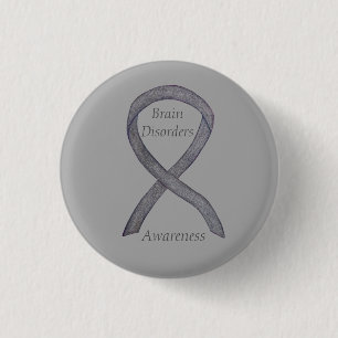 Brain Disorders Silver Awareness Ribbon Custom Pin