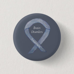 Brain Disorders Silver Awareness Ribbon Custom Pin