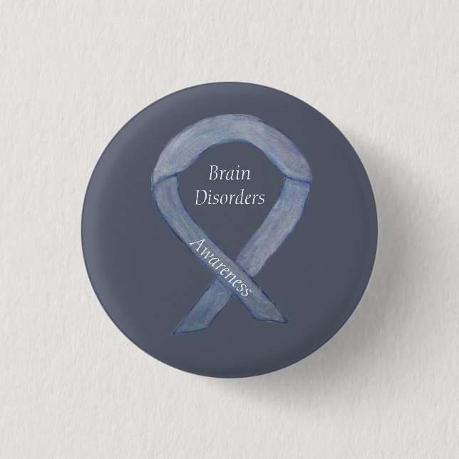Brain Disorders Silver Awareness Ribbon Custom Pin (Front)