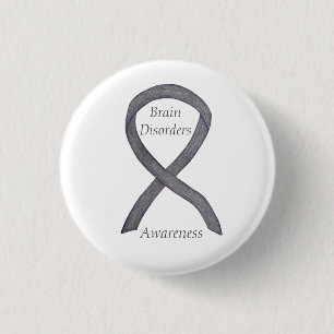 Brain Disorders Silver Awareness Ribbon Custom Pin