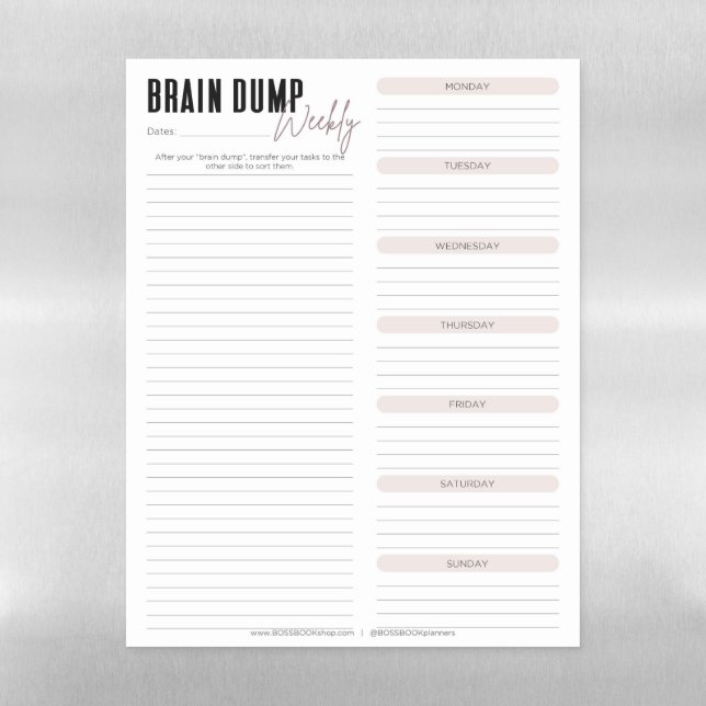 BRAIN DUMP | Blush Weekly Magnetic Dry Erase Sheet (Vertical)