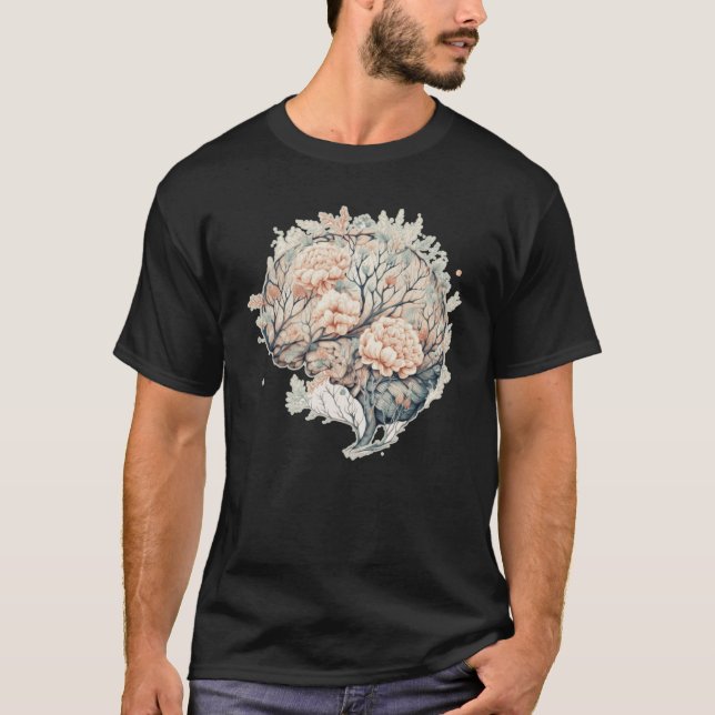 Brain Flower Neuro Science Floral Neurologist Ment T-Shirt (Front)