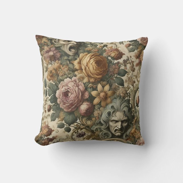 Brain Fog – Gothic Floral  Throw Pillow (Front)
