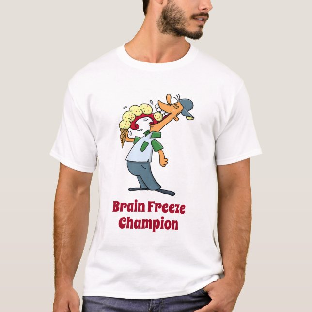 Brain Freeze Champion Ice Cream Funny Cartoon T-Shirt (Front)