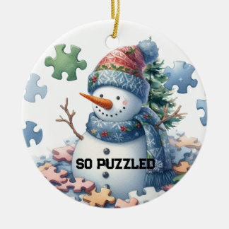 Brain Freeze Snowman's Puzzle Ceramic Ornament