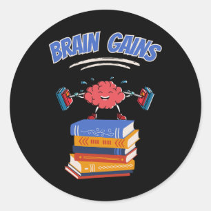 Brain Gains Reading Teacher Book Lover Back To Sch Classic Round Sticker