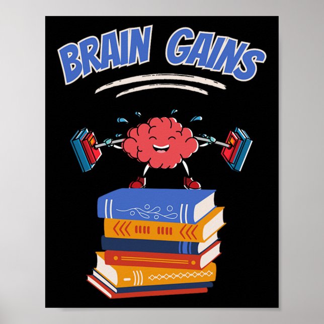 Brain Gains Reading Teacher Book Lover Back To Sch Poster (Front)