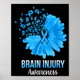 Brain Injury Awareness Blue Ribbon Flower Poster