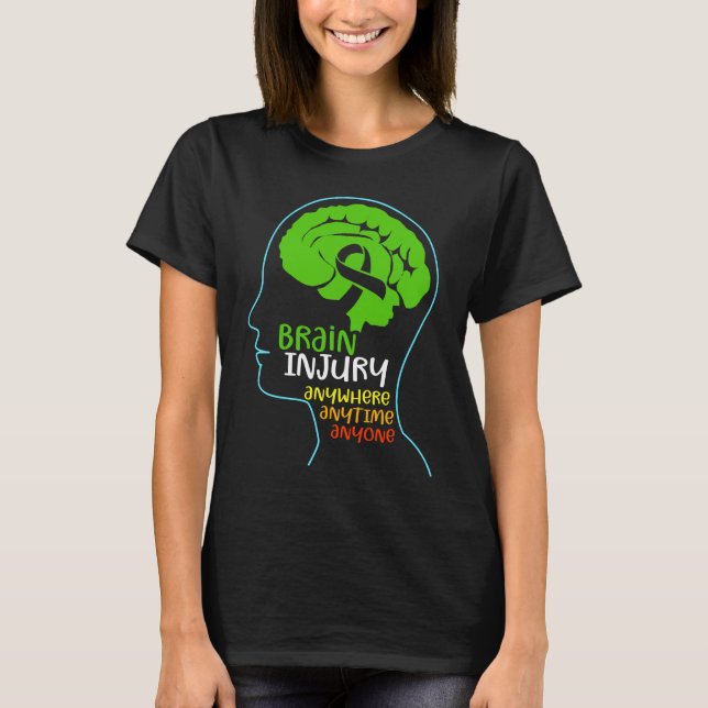 Brain Injury Awareness TBI Anywhere Anytime Anyone T-Shirt (Front)