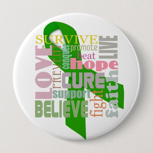 Brain Injury Green Ribbon Inspiring Pin / Button (Front)