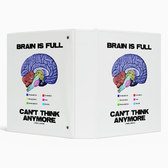 Brain Is Full Can't Think Anymore Anatomical Humor 3 Ring Binder