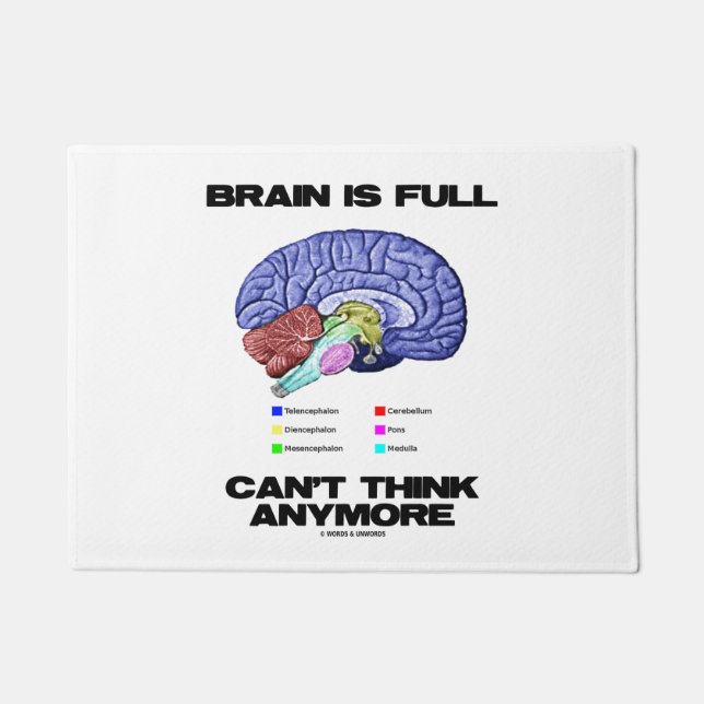 Brain Is Full Can't Think Anymore Anatomical Humor Doormat (Front)