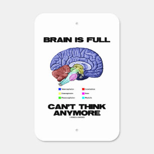 Brain Is Full Can't Think Anymore Anatomical Humor Metal Sign