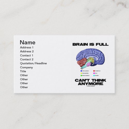Brain Is Full Cant Think Anymore Brain Anatomy Business Card