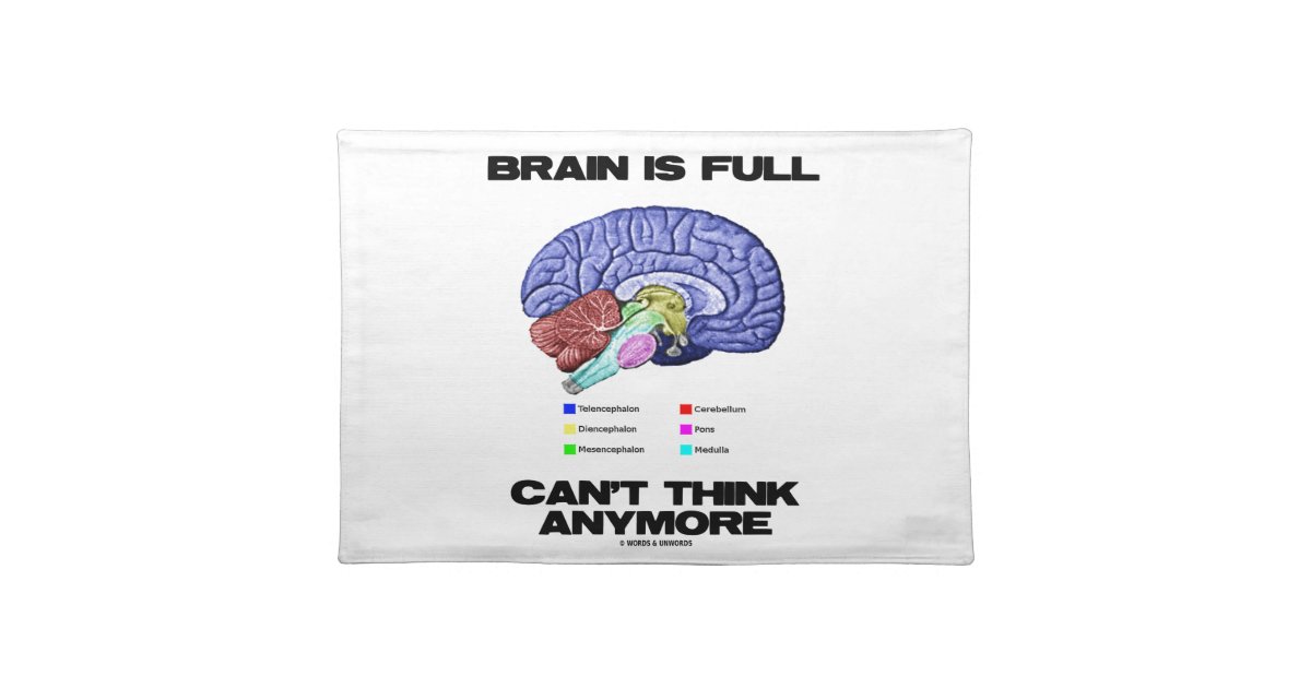 Brain Is Full Can't Think Anymore (Brain Anatomy) Placemat | Zazzle